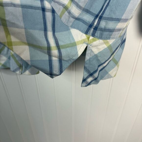 J.Jill Top Small Plaid Button Up Women’s Casual Soft White Green Blue Cozy - Picture 6 of 9
